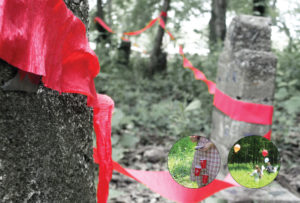 Red streamers on headstones