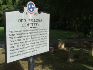 The Odd Fellows Cemetery sign describing its history.