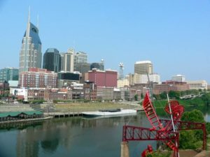 Nashville's downtown as seen from the far side of the river.