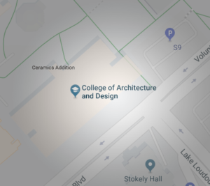 Map showing Art + Architecture building.