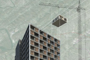 graphic rendering of a building being constructed