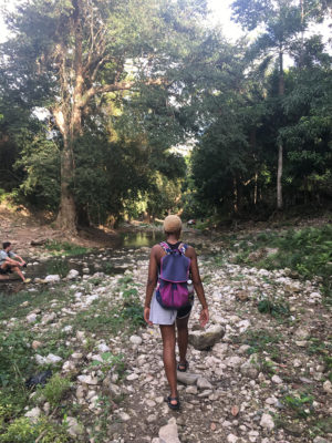 Andrianna, students at river in Haiti