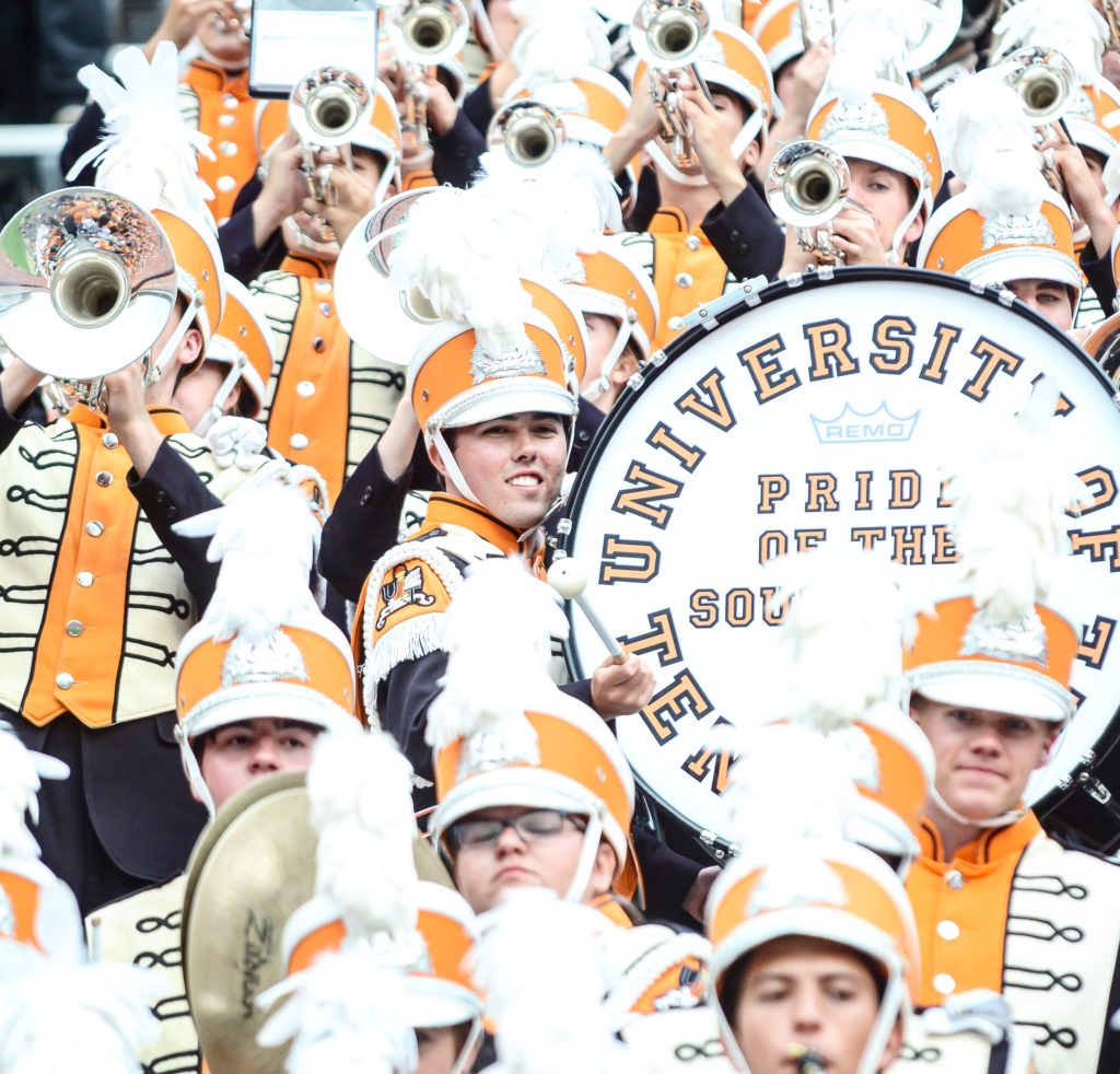 Cody Grooms with drum in stands at Neyland Stadium