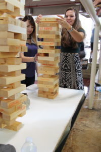 Students playing Jenga at Welcome Back Day