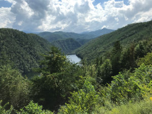 long view of river and mountains