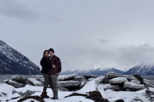 Ashlin Fox with fiance in Alaska with snow