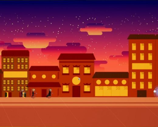Animated drawing of a main street