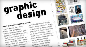Page layout with "Graphic Design" headline and images of student work