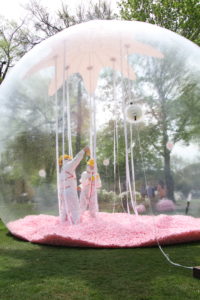 Students in inflated pop-up museum