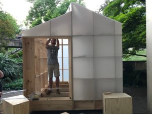 A student working on the Mobile T House