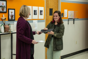 Williams receiving her award at the Office of Undergraduate Research