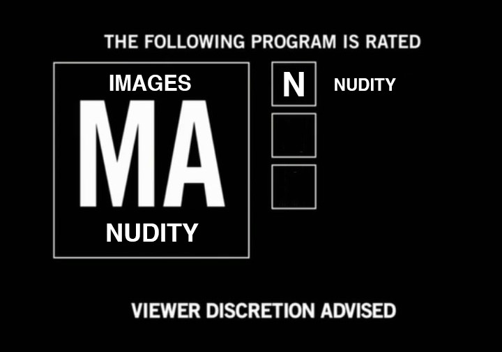 Graphic image resembling movie ratings disclaimer