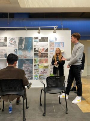 Student Elizabeth Hankal presents design at midterm review