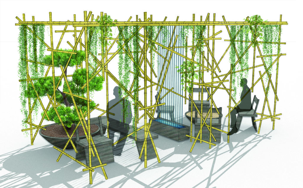 Rendering bamboo structure PARK(ing) Day 2020