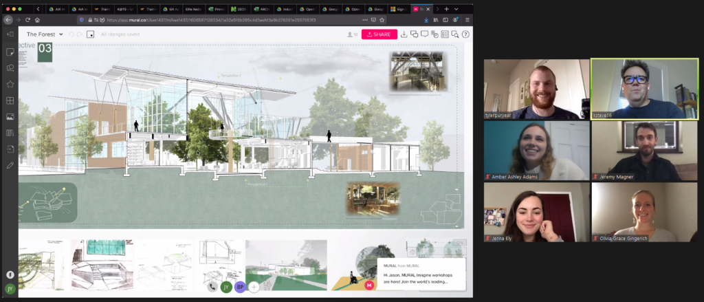Screenshot of students, faculty, student work