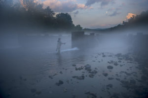 fog on river and fly fishing