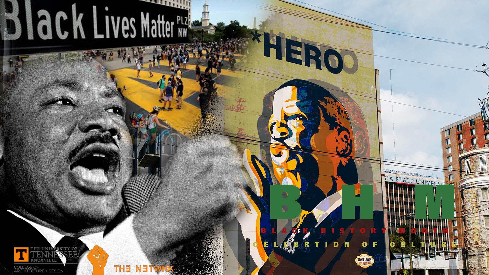 graphic image for Black History Month showing MLK and John Lewis