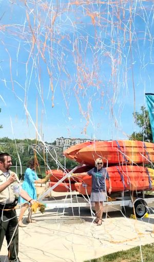 Tennessee RiverLine launch event kayaks and confetti