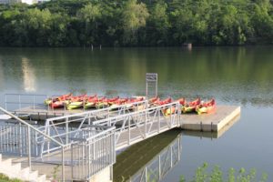 Tennessee RiverLine launch event kayaks on dock