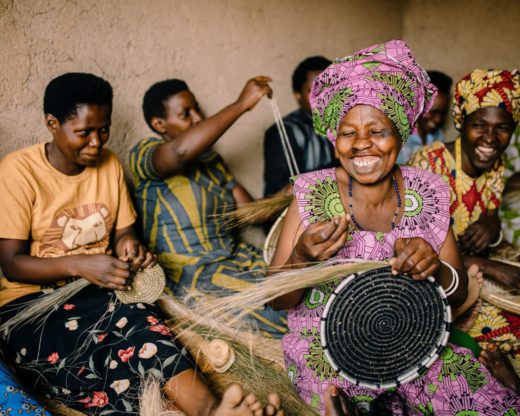 African artisans weaving baskets