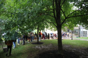 line of students outdoors