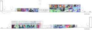 elevations of building with murals