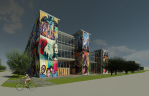 rendering of library with murals
