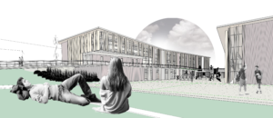 rendering of green space and library