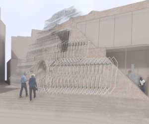 exterior render of steps and metal screen