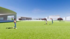 rendering of green space with people