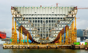 photo of a cargo ship being built