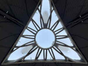 triangle window in top of 3D printed pavilion