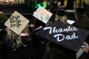 mortar boards with messages on them