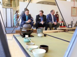 Members of the campus and Knoxville community watch and participate in a traditional Japanese tea ceremony.