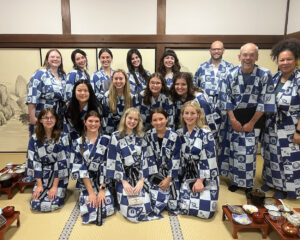 Professor David Matthews, Assistant Professor Felicia Dean, staff member Brock Jamal-Ertel with students in Koyasan.