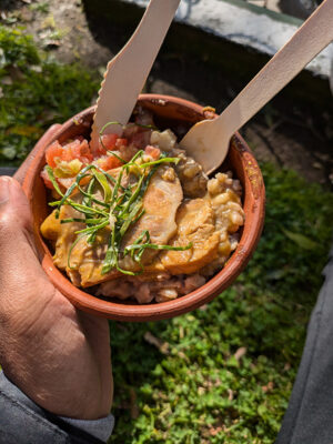 A bowl of food from the the Fiesta del Chancho de Talca, Talca Pig Festival.