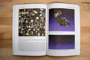 An open book displaying two pages from 'Public Interiority: Exploring Interiors in the Public Realm.' The left page features an artwork titled 'Texture Map.v001' by Stefani Byrd (2020), showing a collage of abstract, textured shapes in various colors. The right page includes two more artworks by Byrd: 'Lidar.v001: Tilt' (2020), a 3D digital model with a purple background, and 'Surface Triptych–Lidar.v001: Wireframe' (2020), showing a dark abstract wireframe image.