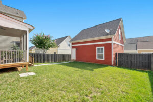 Backyard of a house with an accessory dwelling unit.