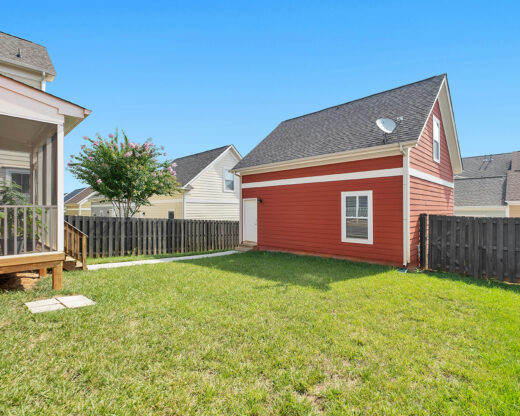 Backyard of a house with an accessory dwelling unit.