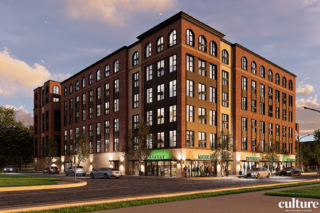 Rendering of the North Nashville Development, situated on historic Jefferson Street. The development includes residential space and retail shops.