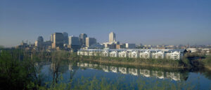 Riverfront view of the Riverfront Apartments, built by Tuck-Hinton-Everton in 1987.