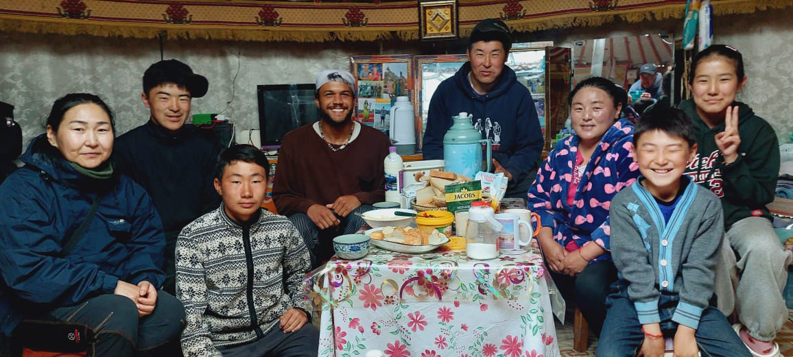 Jordan Metzler, center left, with a nomadic Mongolian family.